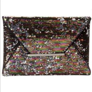 BCBG CLUTCH PURSE HANDBAG RAINBOW SEQUIN HARLOW BAG BLACK